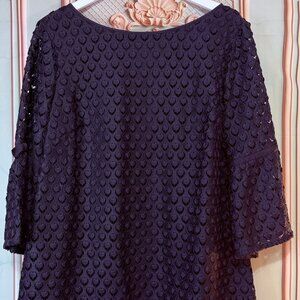 RSVP by Talbots Black Lace Eyelet Bell Sleeve Top 2X | Dressy Romantic Textured